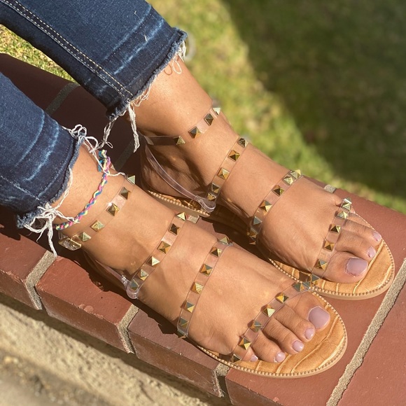 Shoeroom21 boutique | Shoes | Ladies Clear Straps W Gold Studs Details  Sandals | Poshmark